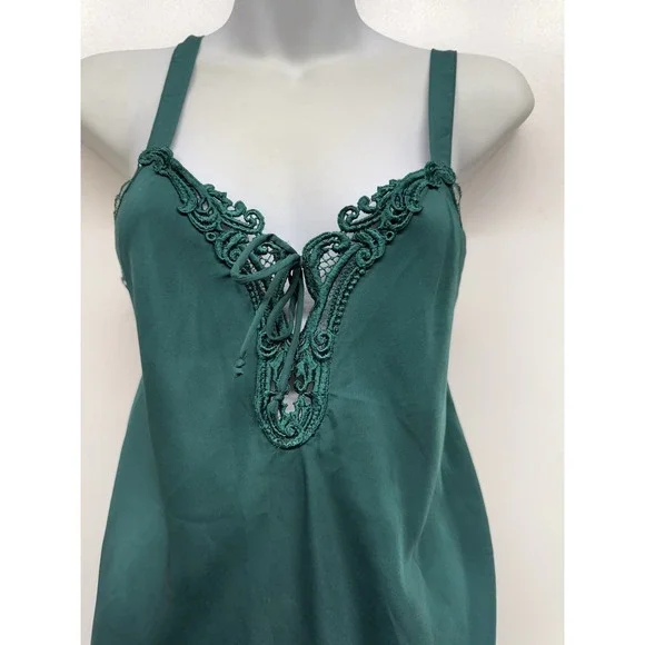 VTG 90's Val Mode Medium Green Slip Dress Lingerie Nightgown Cottagecore - Picture 3 of 7